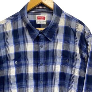 Wrangler Mens 2XL Blue Plaid Flex for Comfort Button Down long Sleeve Shirt B